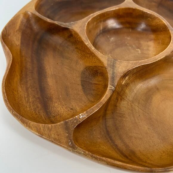 Monkey Pod round divided tray vintage - Picture 7 of 8